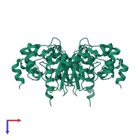 Homo dimeric assembly 1 of PDB entry 1yla coloured by chemically distinct molecules, top view.