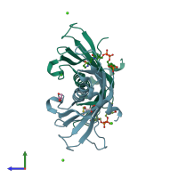 PDB entry 1yli coloured by chain, side view.