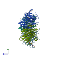 PDB entry 1yll coloured by chain, side view.