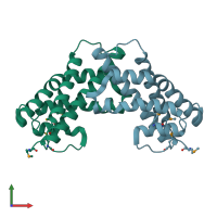 PDB entry 1ylm coloured by chain, front view.
