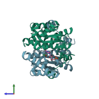PDB entry 1ylr coloured by chain, side view.