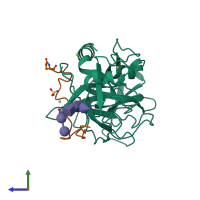 PDB entry 1ym0 coloured by chain, side view.