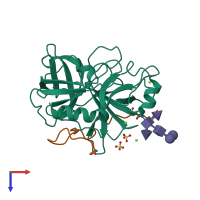 PDB entry 1ym0 coloured by chain, top view.