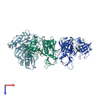 PDB entry 1ym2 coloured by chain, top view.