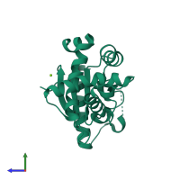 PDB entry 1ym3 coloured by chain, side view.