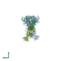 PDB entry 1ym7 coloured by chain, side view.