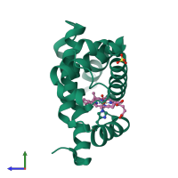 PDB entry 1ymb coloured by chain, side view.