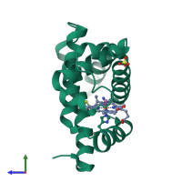 PDB entry 1ymc coloured by chain, side view.