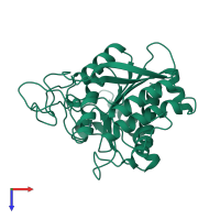 PDB entry 1yme coloured by chain, top view.