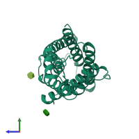 PDB entry 1ymg coloured by chain, side view.