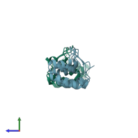 PDB entry 1ymp coloured by chain, side view.