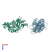 PDB entry 1yms coloured by chain, top view.