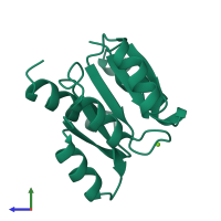 PDB entry 1ymv coloured by chain, side view.