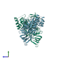 PDB entry 1ymy coloured by chain, side view.