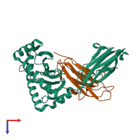 PDB entry 1yn6 coloured by chain, top view.