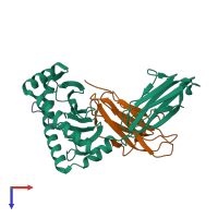 PDB entry 1yn7 coloured by chain, top view.