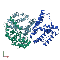 PDB entry 1ynb coloured by chain, front view.