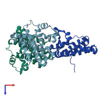PDB entry 1ynb coloured by chain, top view.