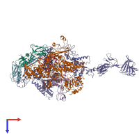 PDB entry 1ynn coloured by chain, top view.