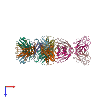 PDB entry 1ynt coloured by chain, top view.