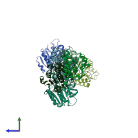 PDB entry 1yo6 coloured by chain, side view.