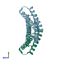 PDB entry 1yo7 coloured by chain, side view.