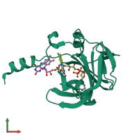 PDB entry 1yoa coloured by chain, front view.