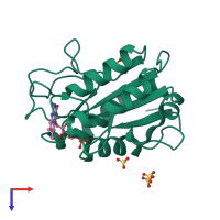 Monomeric assembly 1 of PDB entry 1yob coloured by chemically distinct molecules, top view.