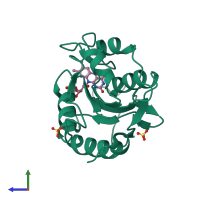 Monomeric assembly 2 of PDB entry 1yob coloured by chemically distinct molecules, side view.