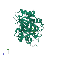 PDB entry 1yoe coloured by chain, side view.