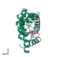 PDB entry 1yoi coloured by chain, side view.