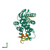 PDB entry 1yok coloured by chain, side view.