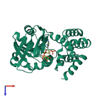 PDB entry 1yon coloured by chain, top view.