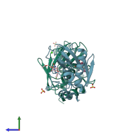 PDB entry 1you coloured by chain, side view.
