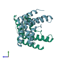 PDB entry 1yoz coloured by chain, side view.