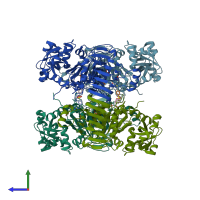 PDB entry 1yp2 coloured by chain, side view.