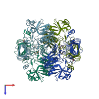 PDB entry 1yp2 coloured by chain, top view.