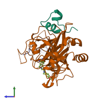 PDB entry 1ypg coloured by chain, side view.