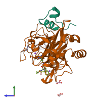 PDB entry 1ypl coloured by chain, side view.