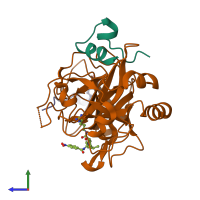 PDB entry 1ypm coloured by chain, side view.