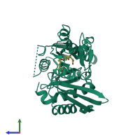 PDB entry 1ypn coloured by chain, side view.