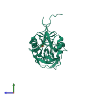 Homo dimeric assembly 1 of PDB entry 1ypq coloured by chemically distinct molecules, side view.