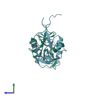 PDB entry 1ypu coloured by chain, side view.