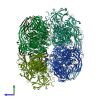 PDB entry 1yq2 coloured by chain, side view.