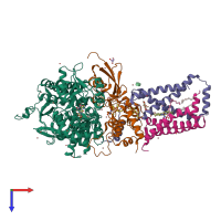 PDB entry 1yq3 coloured by chain, top view.