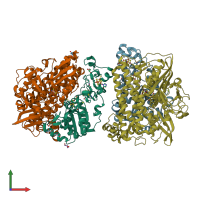 PDB entry 1yq9 coloured by chain, front view.