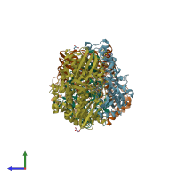 PDB entry 1yq9 coloured by chain, side view.