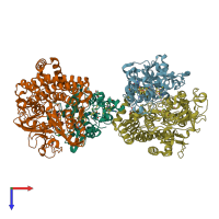PDB entry 1yq9 coloured by chain, top view.