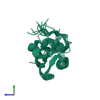 PDB entry 1yqa coloured by chain, ensemble of 10 models, side view.