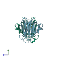 PDB entry 1yqc coloured by chain, side view.